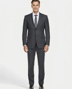 English Laundry Gray Tonal Plaid Slim Fit Peak Lapel Wool Blend 2 Button Suit