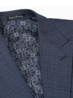 English Laundry Gray Tonal Plaid Slim Fit Peak Lapel Wool Blend 2 Button Suit