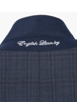 English Laundry Gray Tonal Plaid Slim Fit Peak Lapel Wool Blend 2 Button Suit