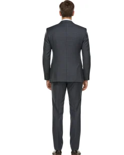English Laundry Gray Tonal Plaid Slim Fit Peak Lapel Wool Blend 2 Button Suit