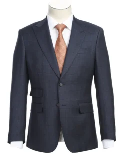 English Laundry Gray Tonal Plaid Slim Fit Peak Lapel Wool Blend 2 Button Suit