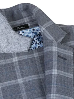 English Laundry Gray Windowpane Slim Fit Notch Lapel Wool Blend Stretch 2 Button Suit
