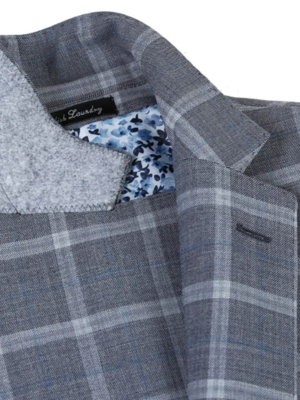 English Laundry Gray Windowpane Slim Fit Notch Lapel Wool Blend Stretch 2 Button Suit