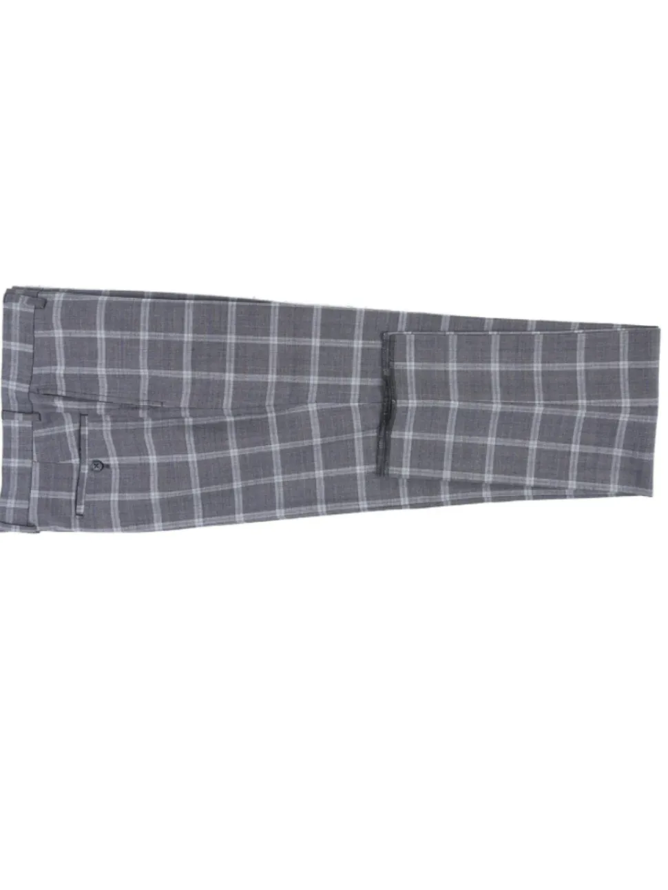 English Laundry Gray Windowpane Slim Fit Notch Lapel Wool Blend Stretch 2 Button Suit