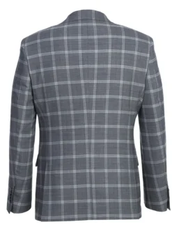 English Laundry Gray Windowpane Slim Fit Notch Lapel Wool Blend Stretch 2 Button Suit