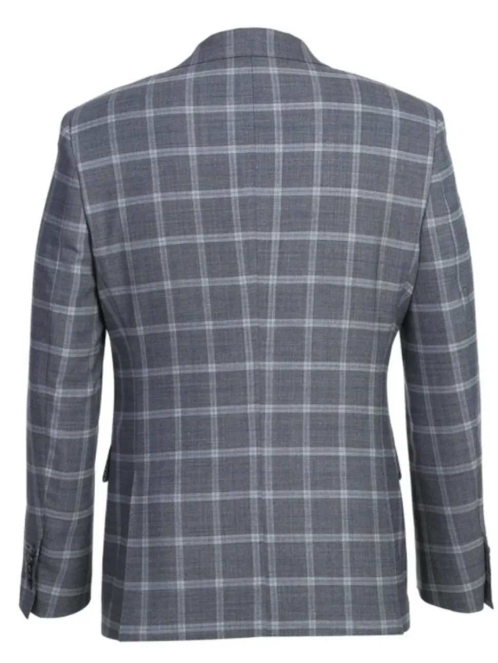 English Laundry Gray Windowpane Slim Fit Notch Lapel Wool Blend Stretch 2 Button Suit