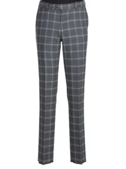 English Laundry Gray Windowpane Slim Fit Notch Lapel Wool Blend Stretch 2 Button Suit