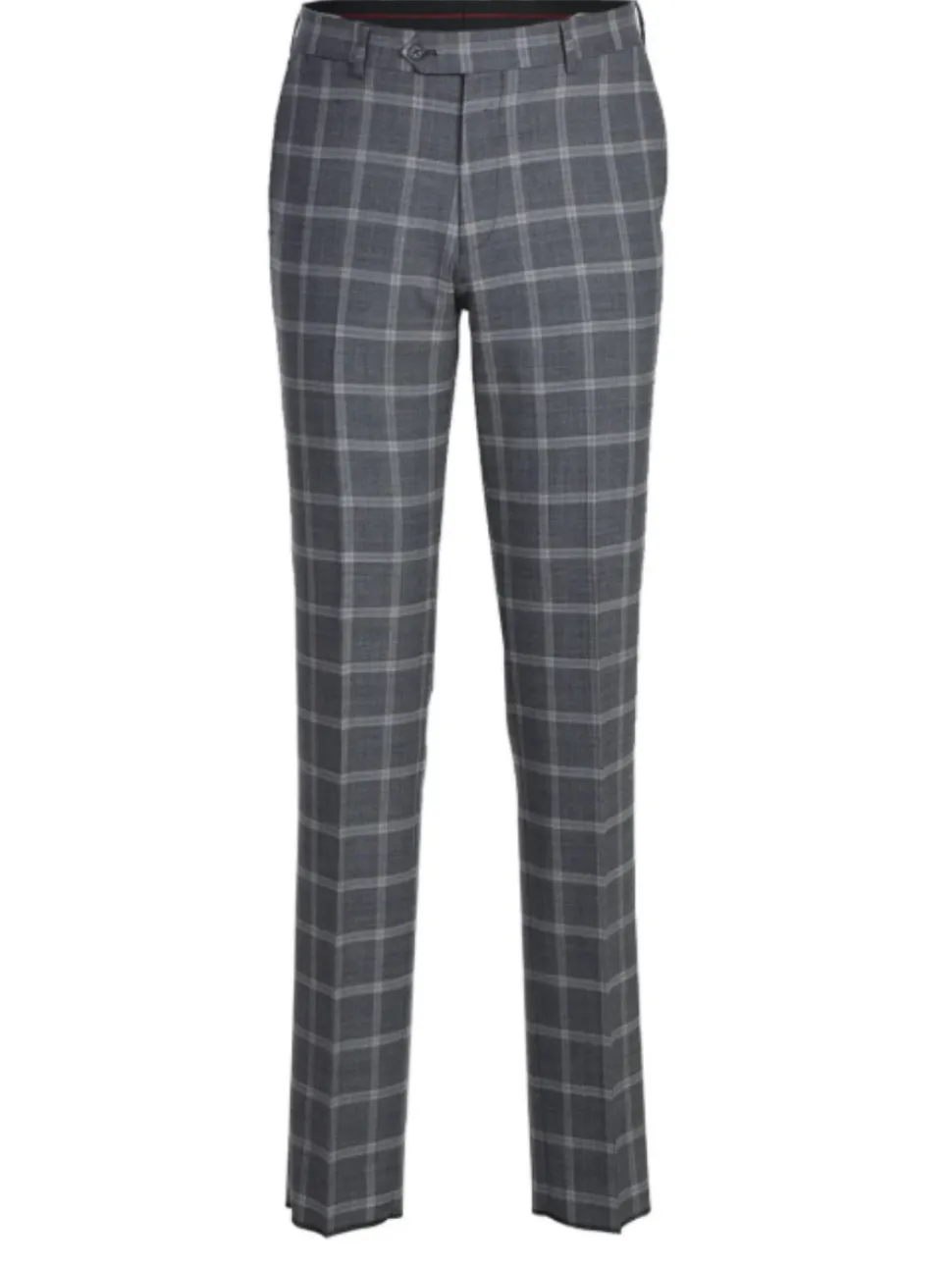 English Laundry Gray Windowpane Slim Fit Notch Lapel Wool Blend Stretch 2 Button Suit