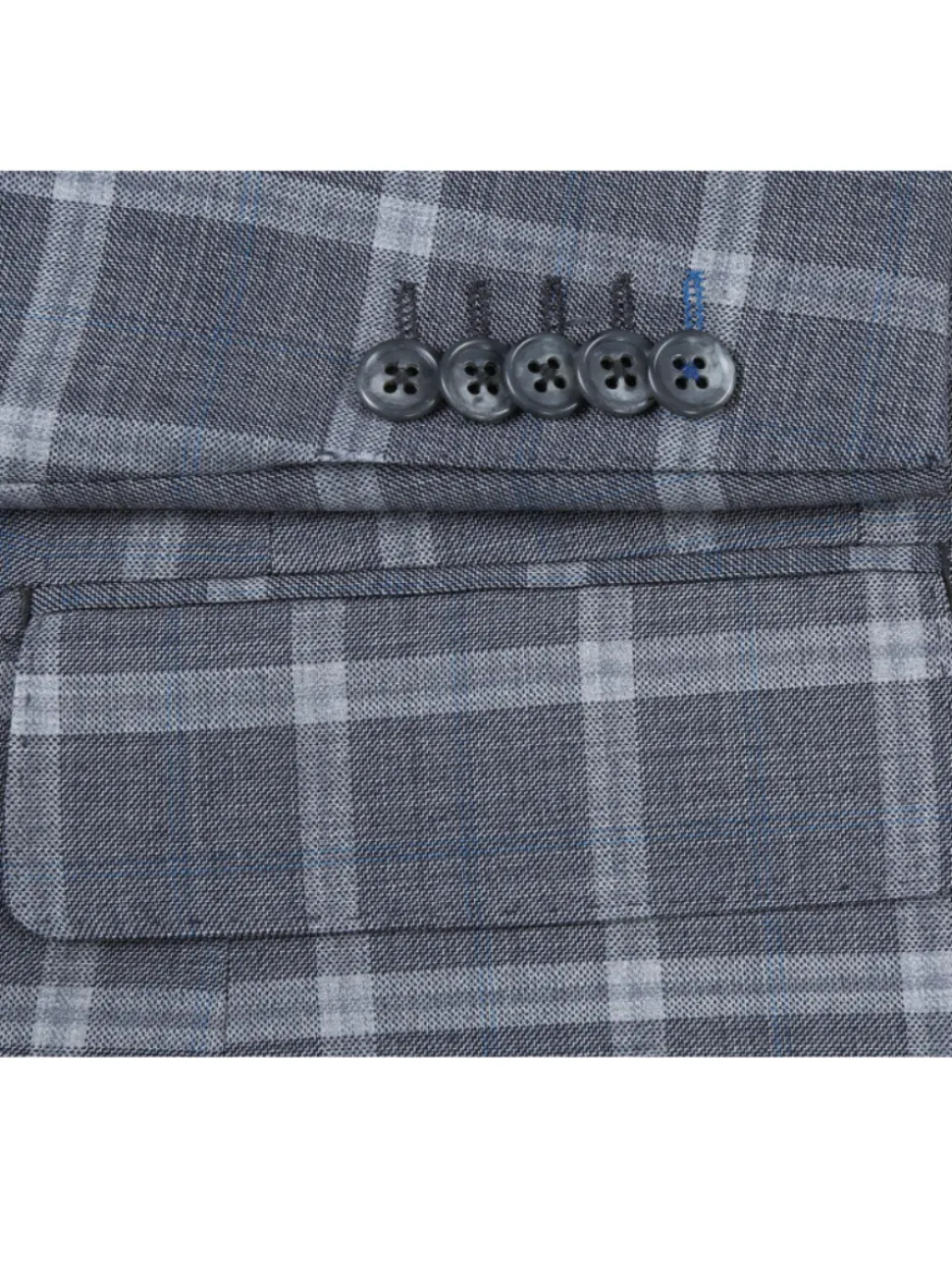 English Laundry Gray Windowpane Slim Fit Notch Lapel Wool Blend Stretch 2 Button Suit