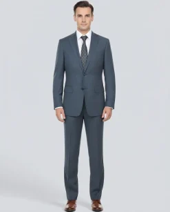 English Laundry Gray With Blue Check Slim Fit Notch Lapel Stretch 2 Button Suit