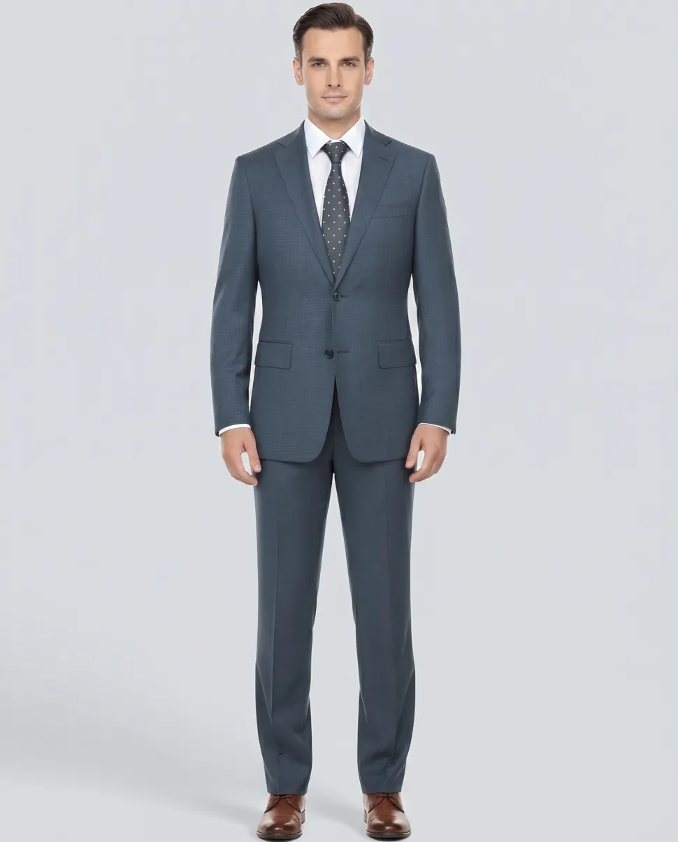 English Laundry Gray With Blue Check Slim Fit Notch Lapel Stretch 2 Button Suit