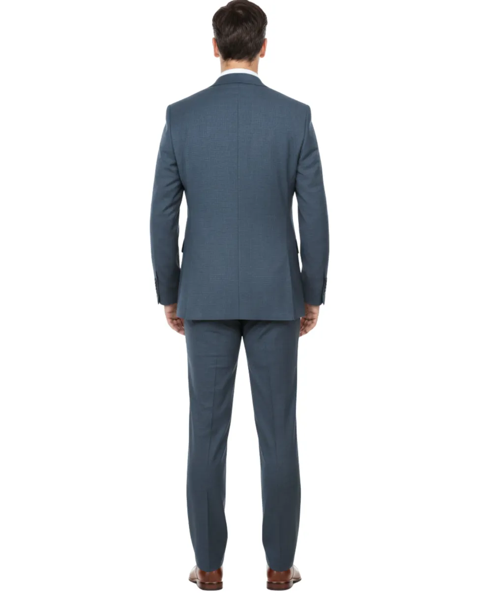 English Laundry Gray With Blue Check Slim Fit Notch Lapel Stretch 2 Button Suit