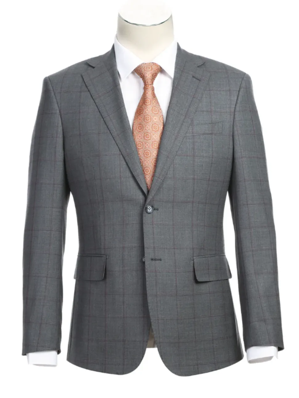 English Laundry Grey And Plum Plaid Slim Fit Notch Lapel Stretch Wool Blend Suit