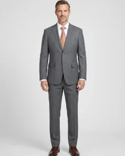 English Laundry Grey And Plum Plaid Slim Fit Notch Lapel Stretch Wool Blend Suit