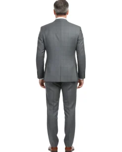 English Laundry Grey And Plum Plaid Slim Fit Notch Lapel Stretch Wool Blend Suit