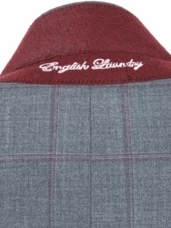 English Laundry Grey And Plum Plaid Slim Fit Notch Lapel Stretch Wool Blend Suit