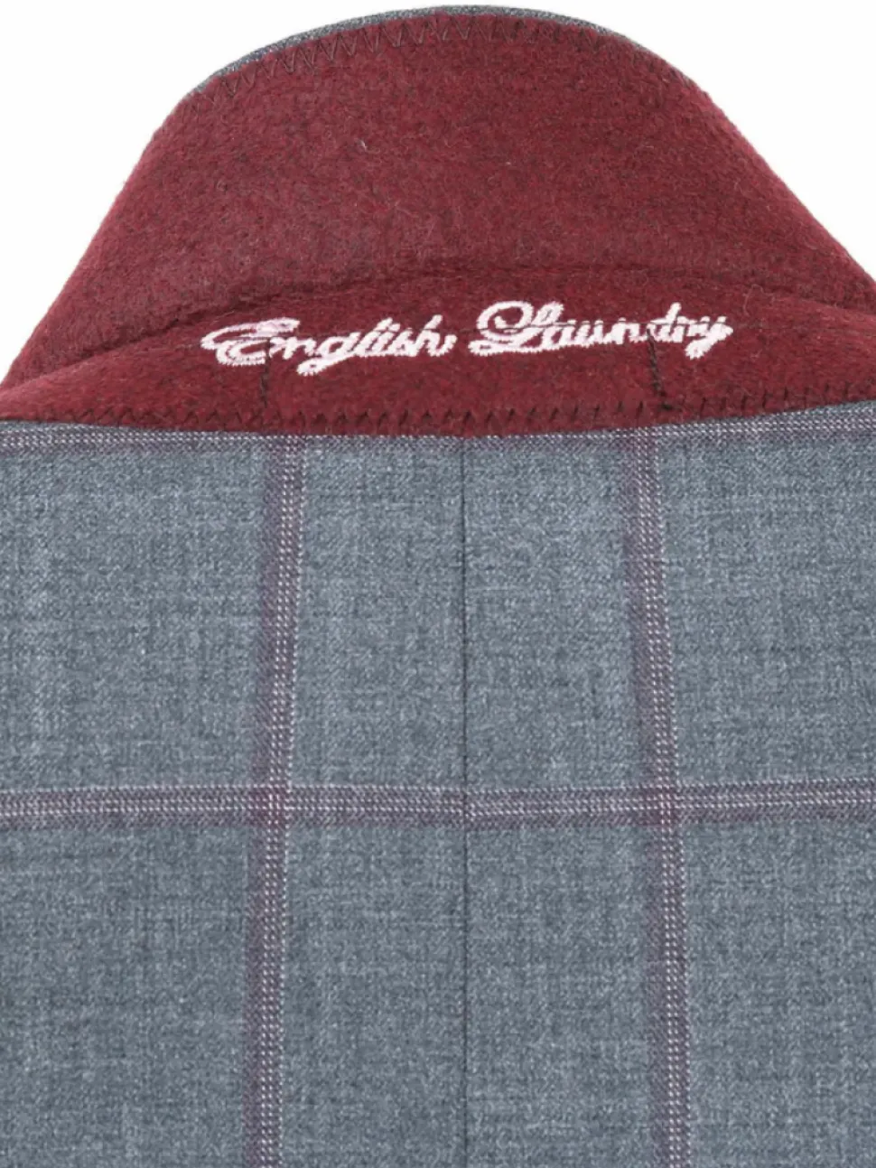English Laundry Grey And Plum Plaid Slim Fit Notch Lapel Stretch Wool Blend Suit
