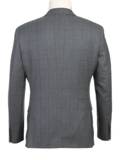 English Laundry Grey And Plum Plaid Slim Fit Notch Lapel Stretch Wool Blend Suit