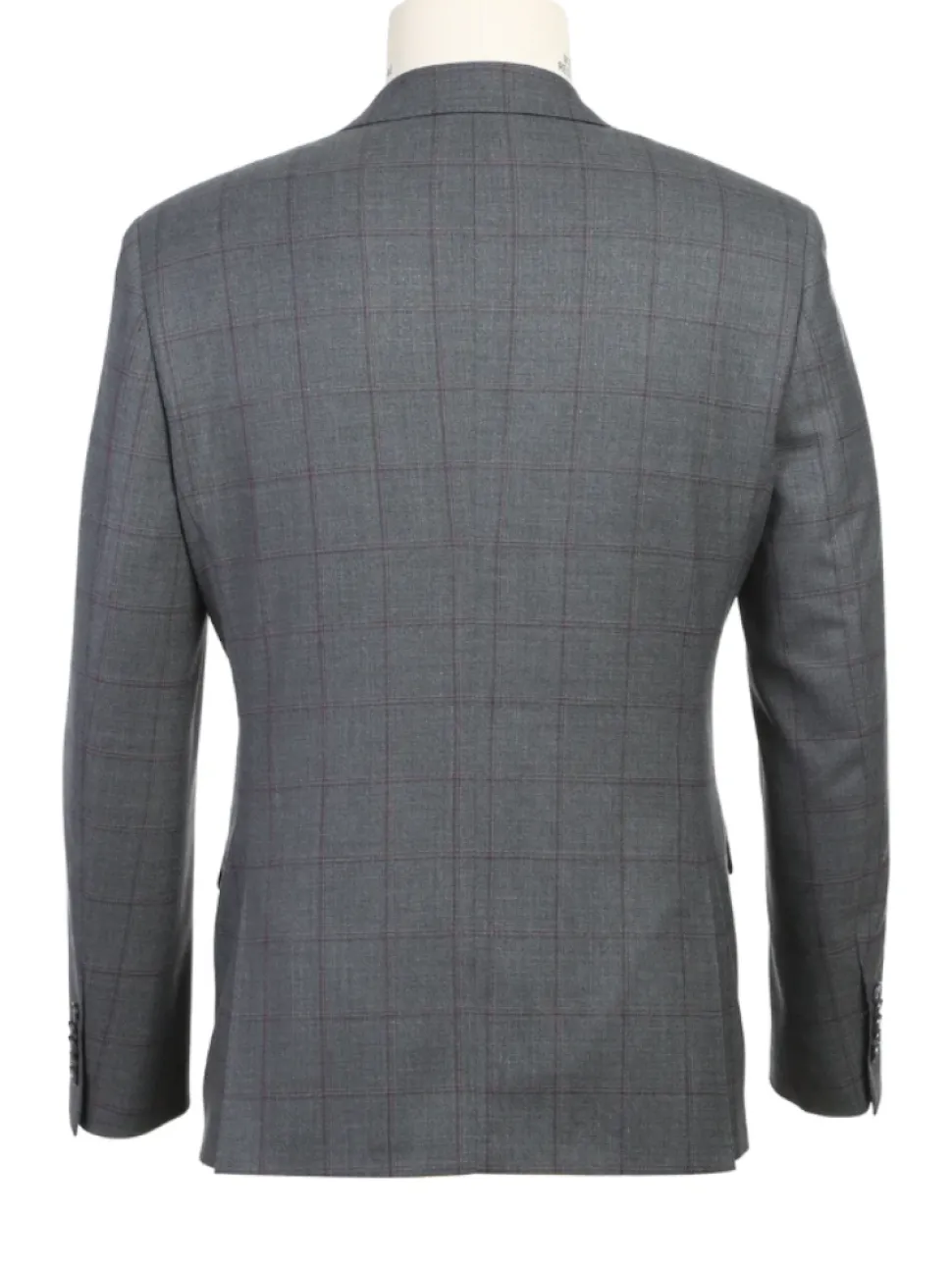 English Laundry Grey And Plum Plaid Slim Fit Notch Lapel Stretch Wool Blend Suit