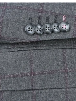 English Laundry Grey And Plum Plaid Slim Fit Notch Lapel Stretch Wool Blend Suit