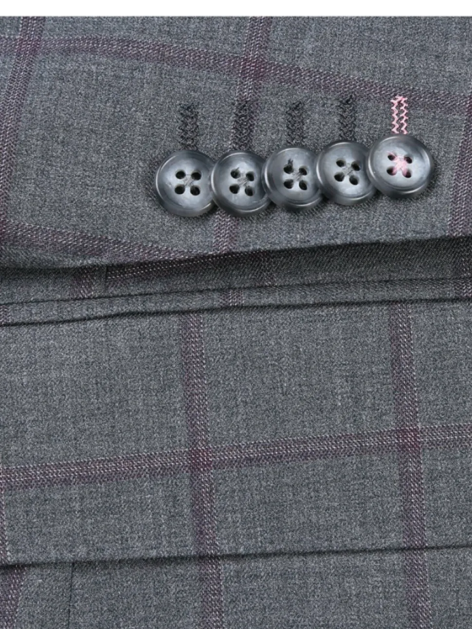 English Laundry Grey And Plum Plaid Slim Fit Notch Lapel Stretch Wool Blend Suit
