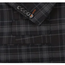 English Laundry Grey & Brown Windowpane Slim Fit Peak Lapel Two button Stretch Suit