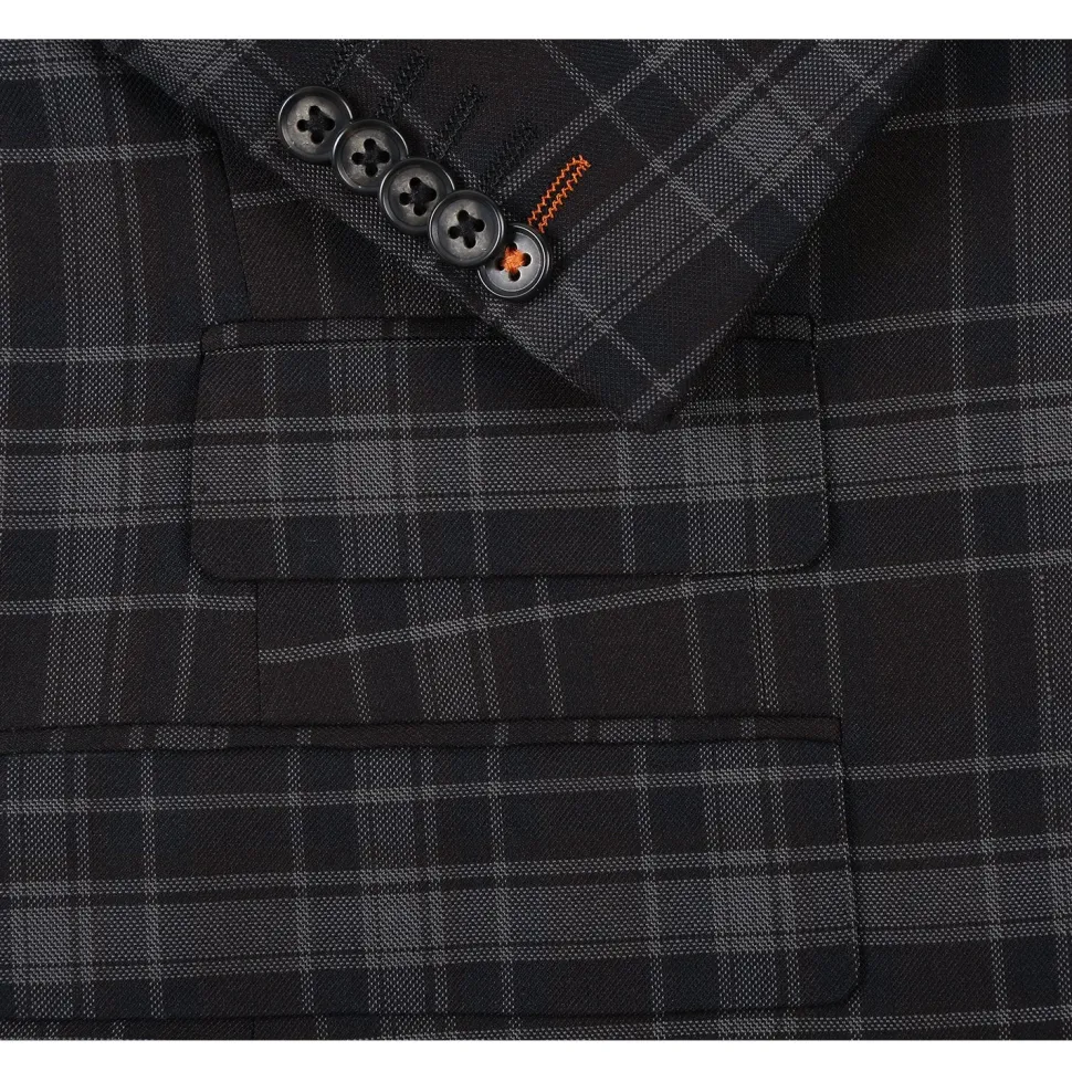 English Laundry Grey & Brown Windowpane Slim Fit Peak Lapel Two button Stretch Suit