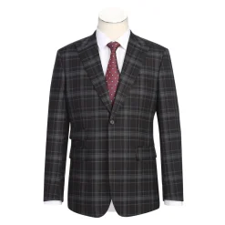 English Laundry Grey & Brown Windowpane Slim Fit Peak Lapel Two button Stretch Suit