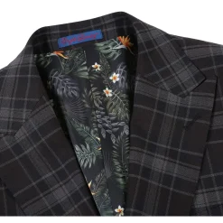 English Laundry Grey & Brown Windowpane Slim Fit Peak Lapel Two button Stretch Suit