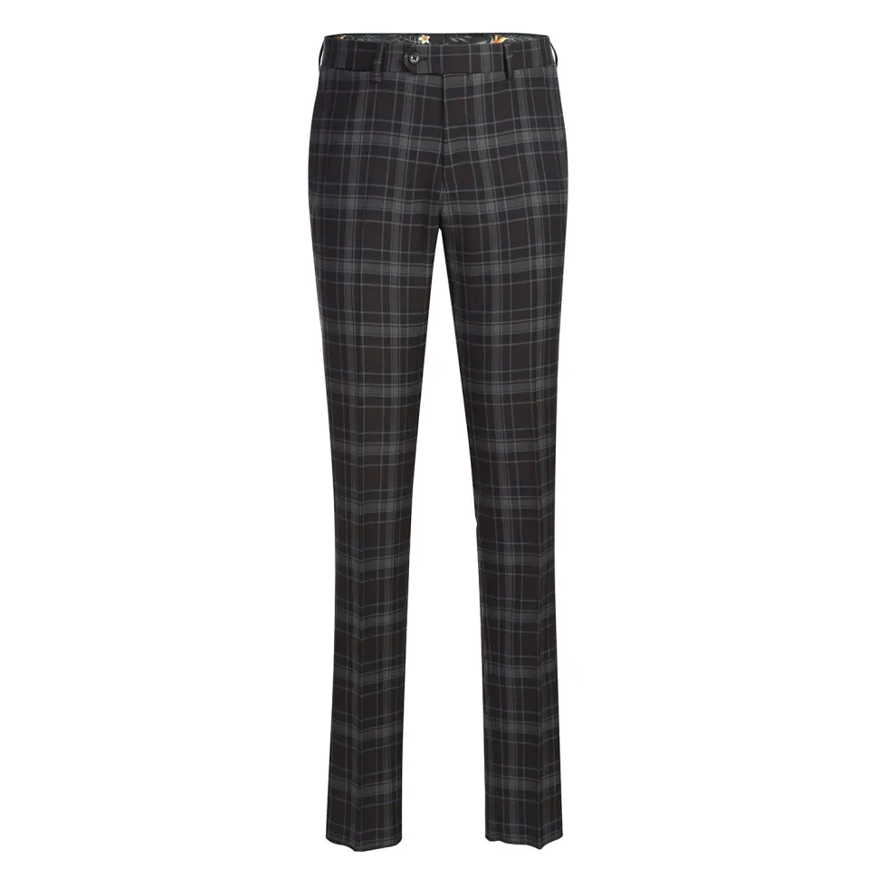 English Laundry Grey & Brown Windowpane Slim Fit Peak Lapel Two button Stretch Suit