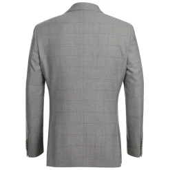 English Laundry Grey Windowpane Plaid Slim Fit Notch Lapel 2 Button Wool Suit