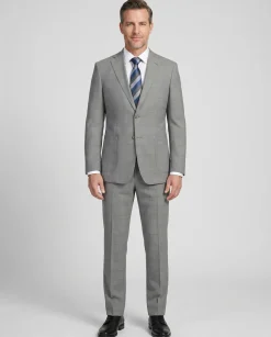 English Laundry Grey Windowpane Plaid Slim Fit Notch Lapel 2 Button Wool Suit