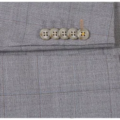 English Laundry Grey Windowpane Plaid Slim Fit Notch Lapel 2 Button Wool Suit