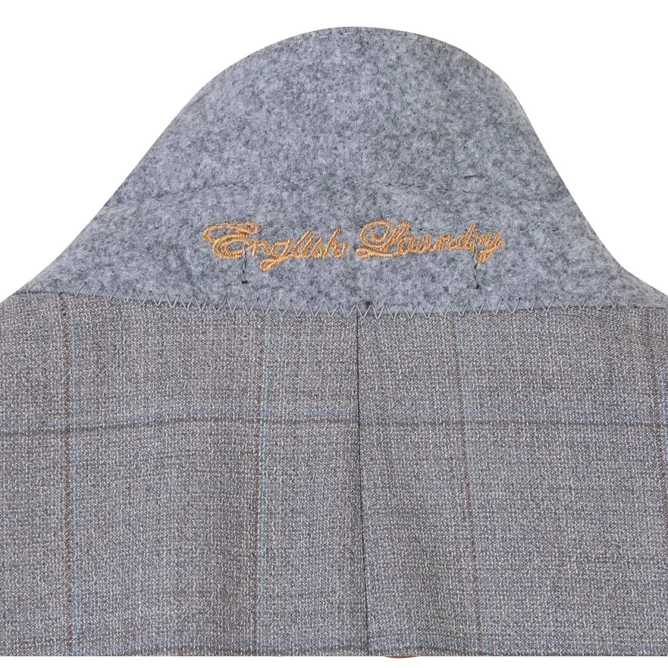 English Laundry Grey Windowpane Plaid Slim Fit Notch Lapel 2 Button Wool Suit