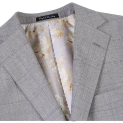 English Laundry Grey Windowpane Plaid Slim Fit Notch Lapel 2 Button Wool Suit