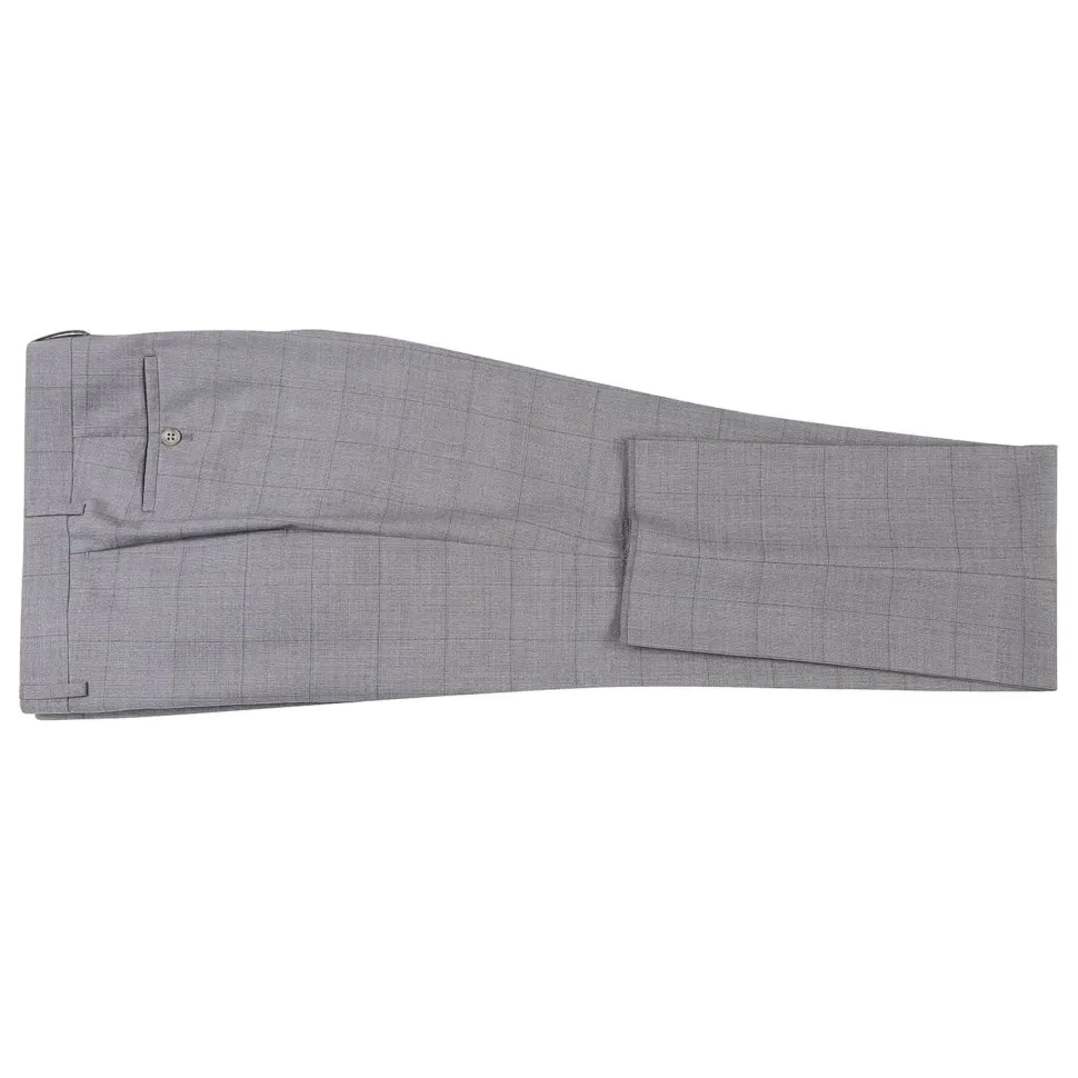 English Laundry Grey Windowpane Plaid Slim Fit Notch Lapel 2 Button Wool Suit