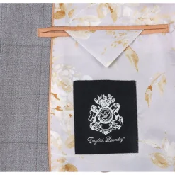 English Laundry Grey Windowpane Plaid Slim Fit Notch Lapel 2 Button Wool Suit