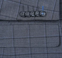 English Laundry Grid Check Charcoal Gray Slim Fit Notch Lapel Wool Stretch 2 Button Suit