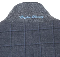 English Laundry Grid Check Charcoal Gray Slim Fit Notch Lapel Wool Stretch 2 Button Suit