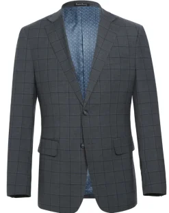 English Laundry Grid Check Charcoal Gray Slim Fit Notch Lapel Wool Stretch 2 Button Suit