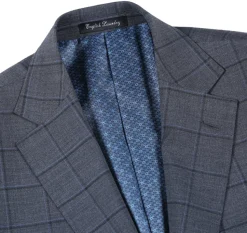 English Laundry Grid Check Charcoal Gray Slim Fit Notch Lapel Wool Stretch 2 Button Suit