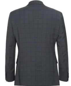 English Laundry Grid Check Charcoal Gray Slim Fit Notch Lapel Wool Stretch 2 Button Suit