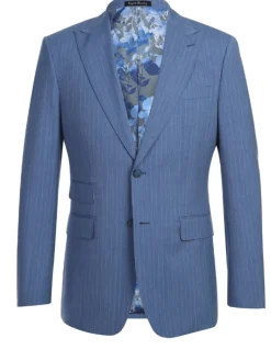 English Laundry Light Blue Pinstriped Slim Fit Peak Lapel Wool Suit