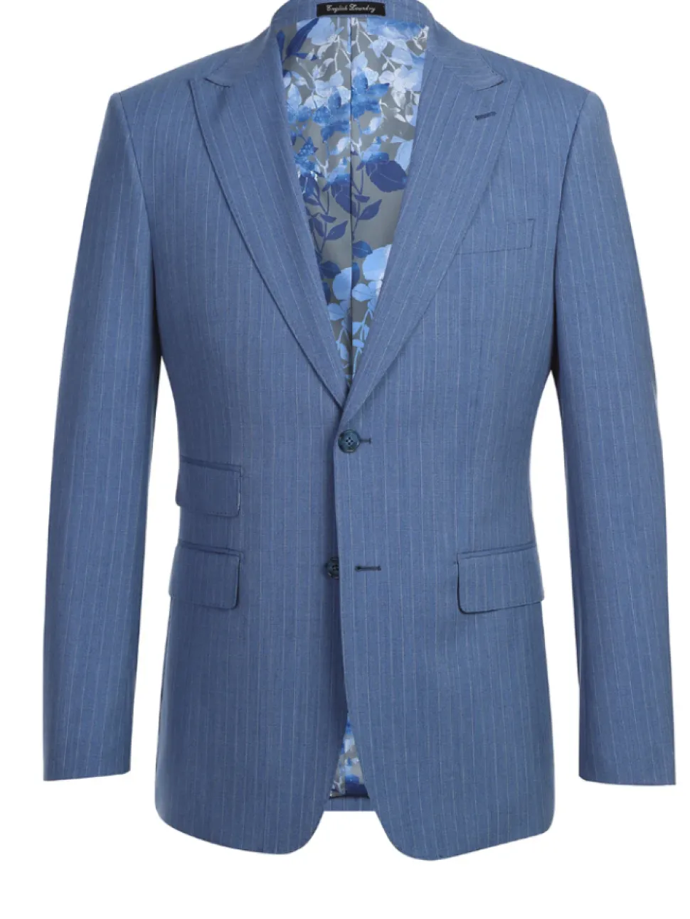 English Laundry Light Blue Pinstriped Slim Fit Peak Lapel Wool Suit
