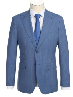 English Laundry Light Blue Pinstriped Slim Fit Peak Lapel Wool Suit