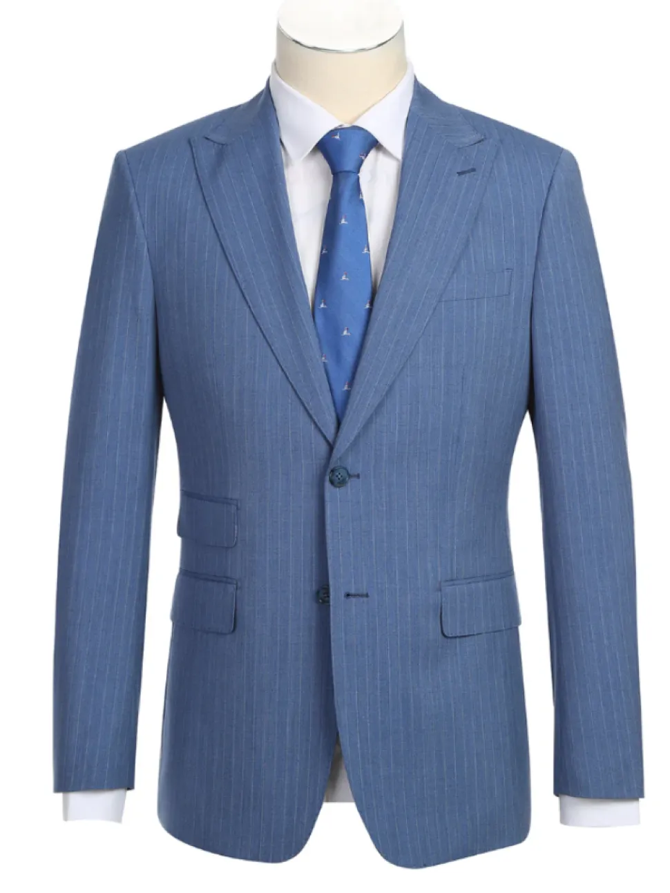 English Laundry Light Blue Pinstriped Slim Fit Peak Lapel Wool Suit