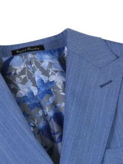 English Laundry Light Blue Pinstriped Slim Fit Peak Lapel Wool Suit