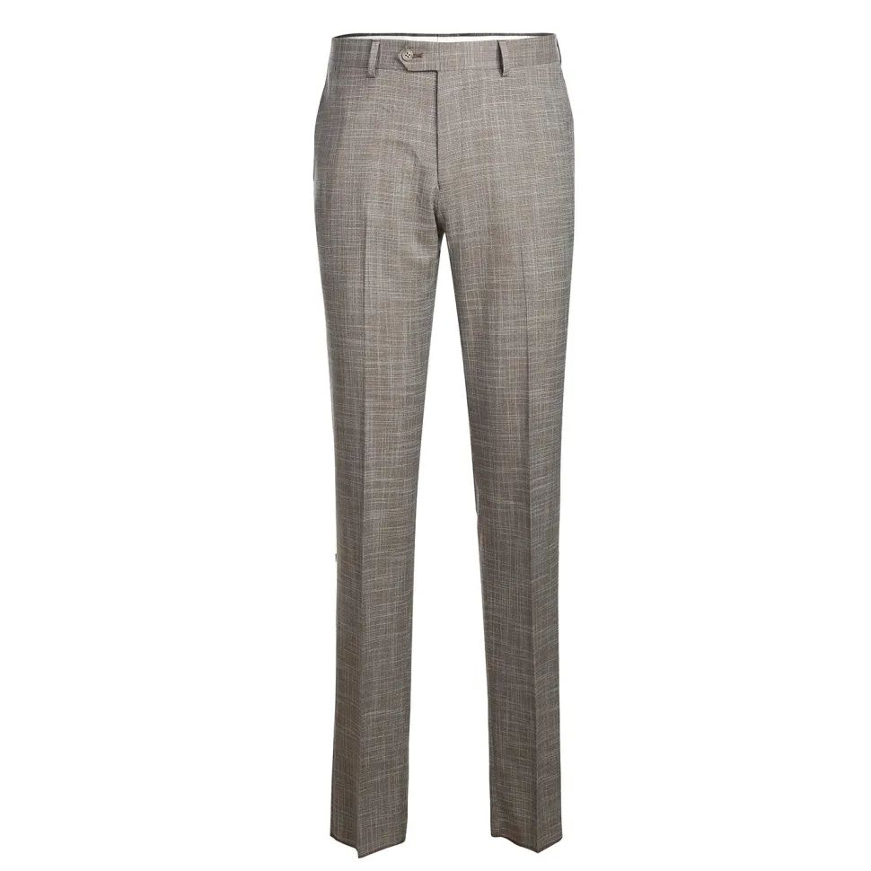 English Laundry Light Brown Check Slim Fit Notch Lapel 2 Button Stretch Suit With Patch Pockets