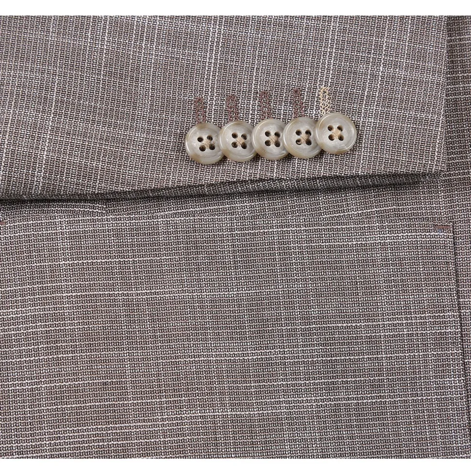 English Laundry Light Brown Check Slim Fit Notch Lapel 2 Button Stretch Suit With Patch Pockets