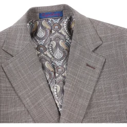 English Laundry Light Brown Check Slim Fit Notch Lapel 2 Button Stretch Suit With Patch Pockets